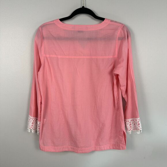 Vineyard Vines Shep & Ian Womens Medium Pink Long Sleeve Tunic Shirt Lace Blouse - Picture 2 of 3
